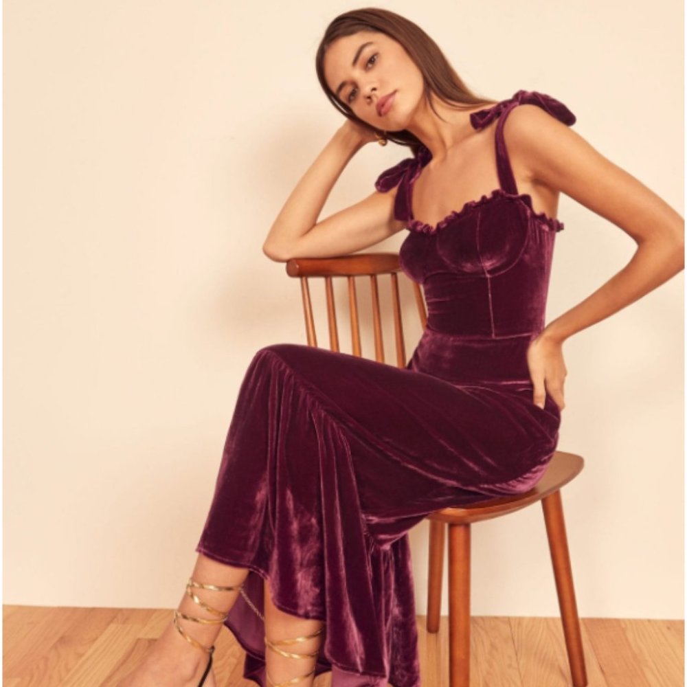 Reformation Antoinette Tie Strap Velvet Midi Dress